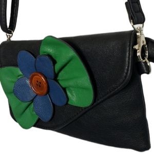 Sax crossbody Wallet Bag Vegan Flower Button